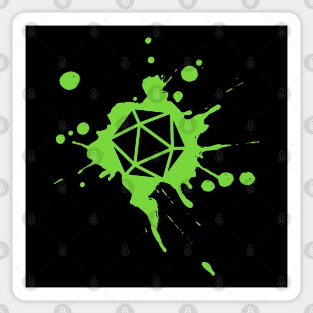 Green 20 Sided Dice Paint Splatter Spraypaint Dungeons Crawler and Dragons Slayer Tabletop RPG Addict Sticker by dungeonarmory